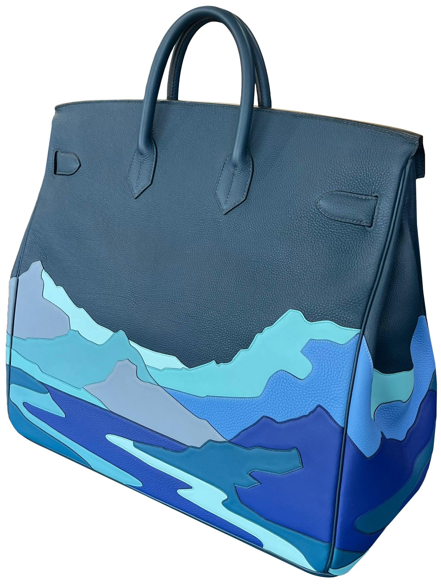 Hermes Birkin 50 Edizione Limitata Strada Infinita Bleu De Prusse Hardware Palladium in vendita 2