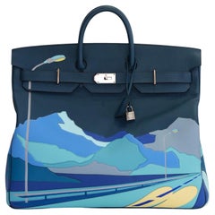 Hermes Birkin 50 Limited Edition Endless Road Bleu De Prusse Palladium Hardware