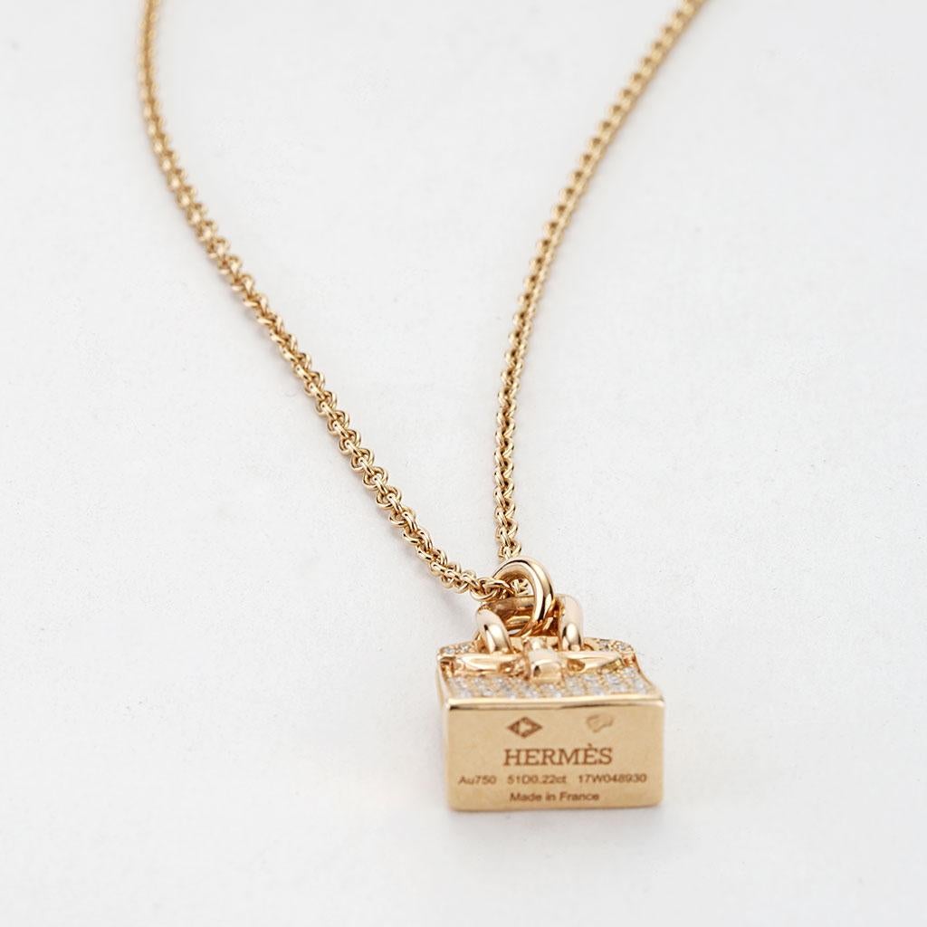 Hermès Birkin Amulette Sammlung 0,22 Cttw Diamant-Halskette in Rose Gold (Rundschliff) im Angebot