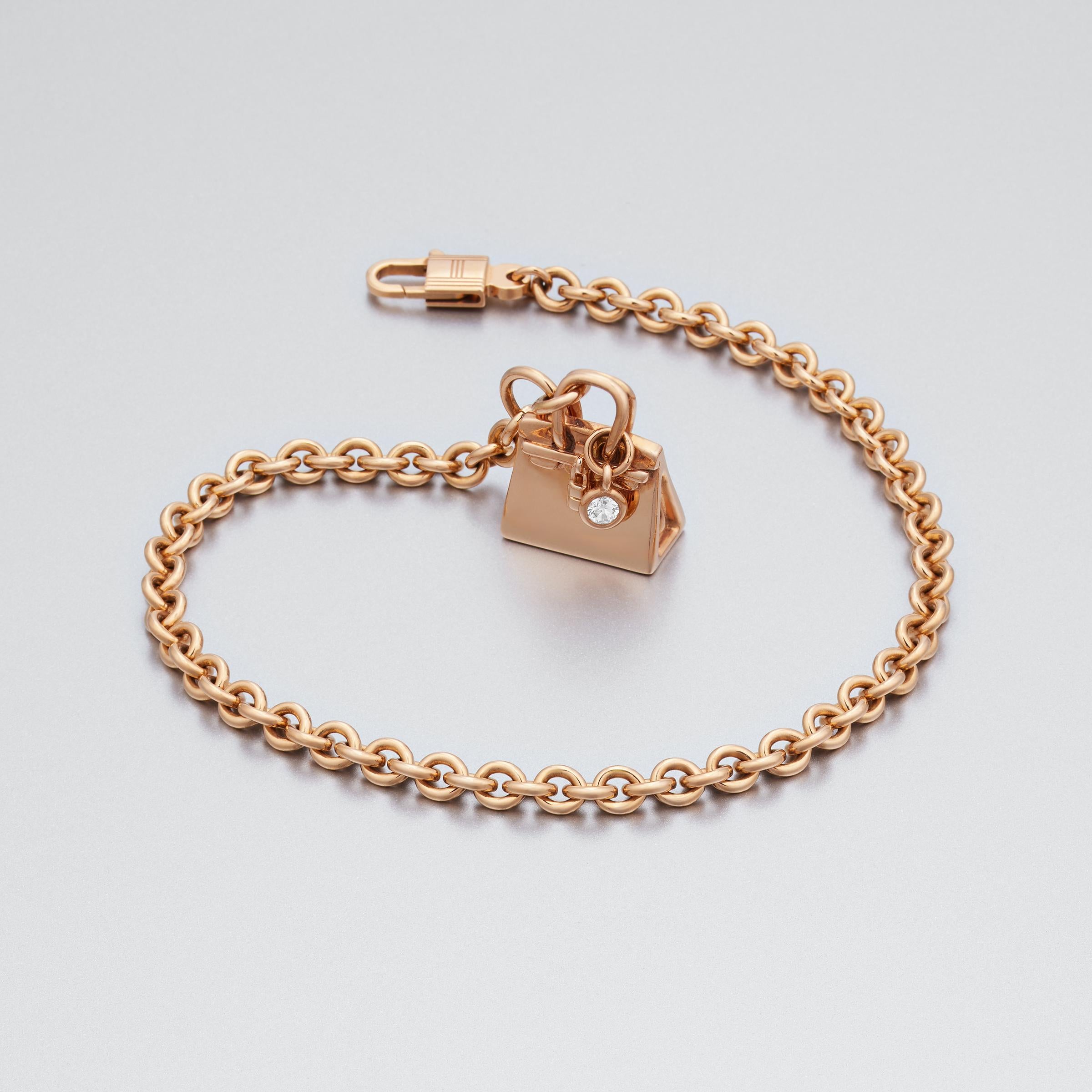 Taille brillant Bracelet Birkin Amulette diamant Hermes en or rose 18 carats en vente
