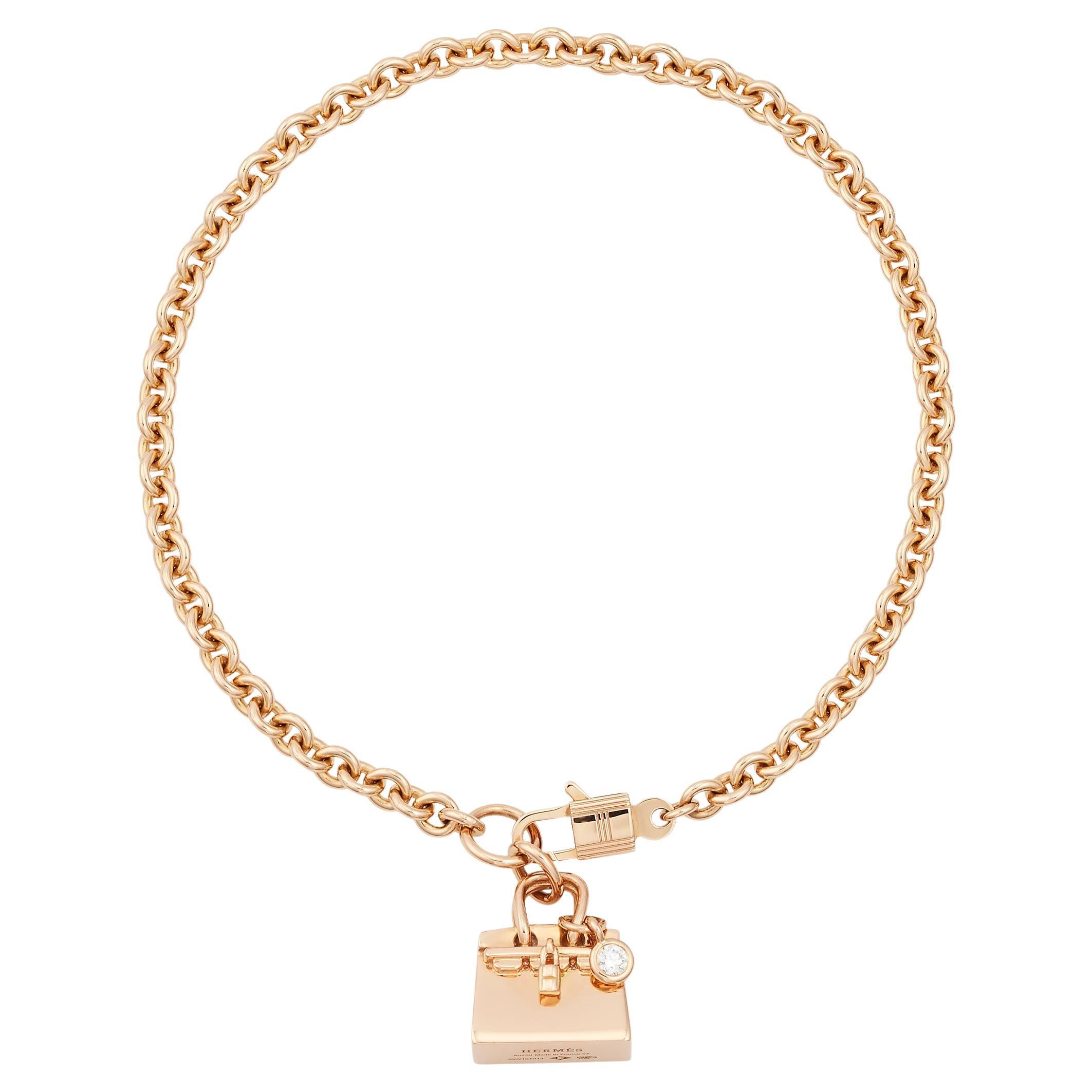 Bracelet Birkin Amulette diamant Hermes en or rose 18 carats en vente