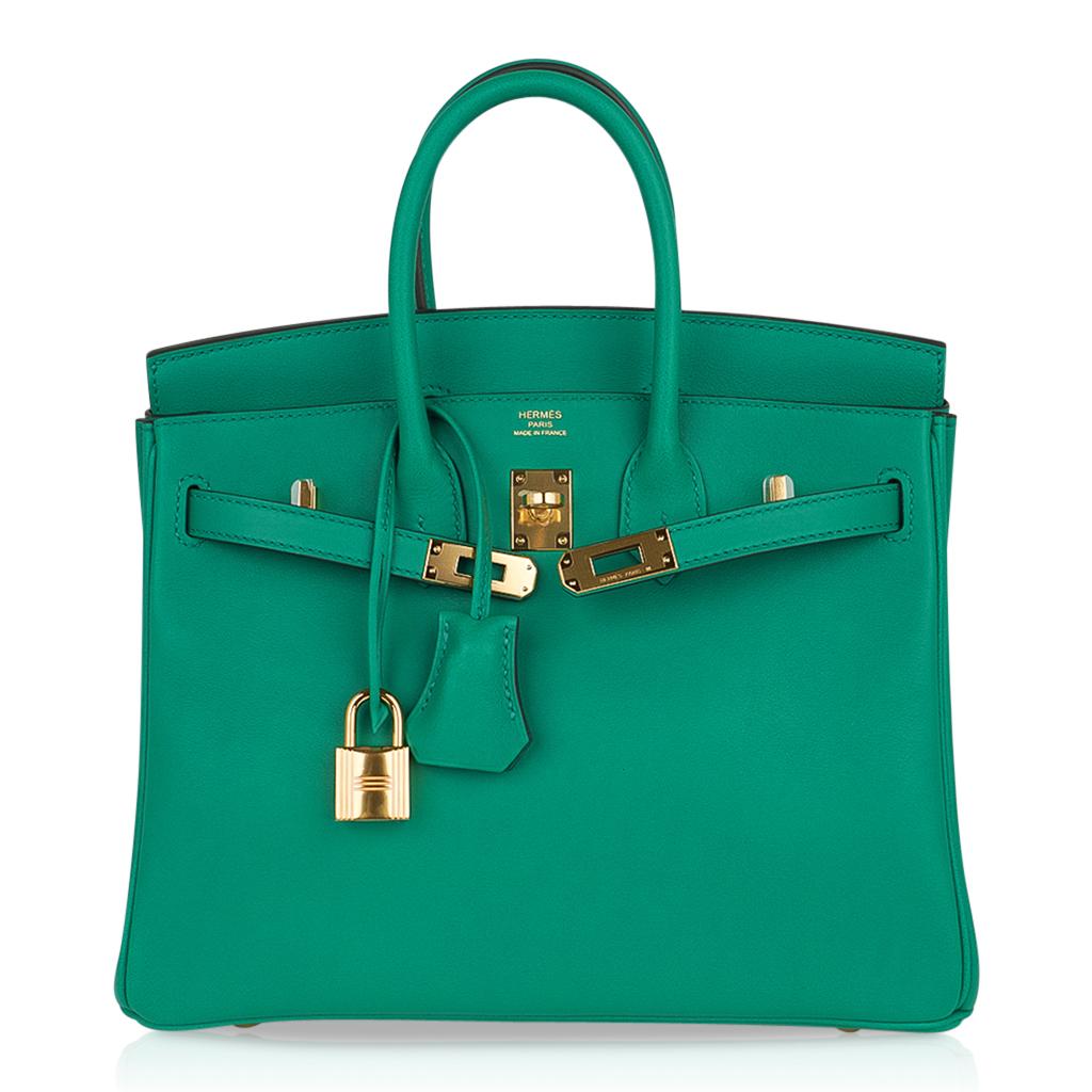 Women's Hermes Birkin Bag 25 Vert Vertigo Emerald Tone Swift Gold Hardware