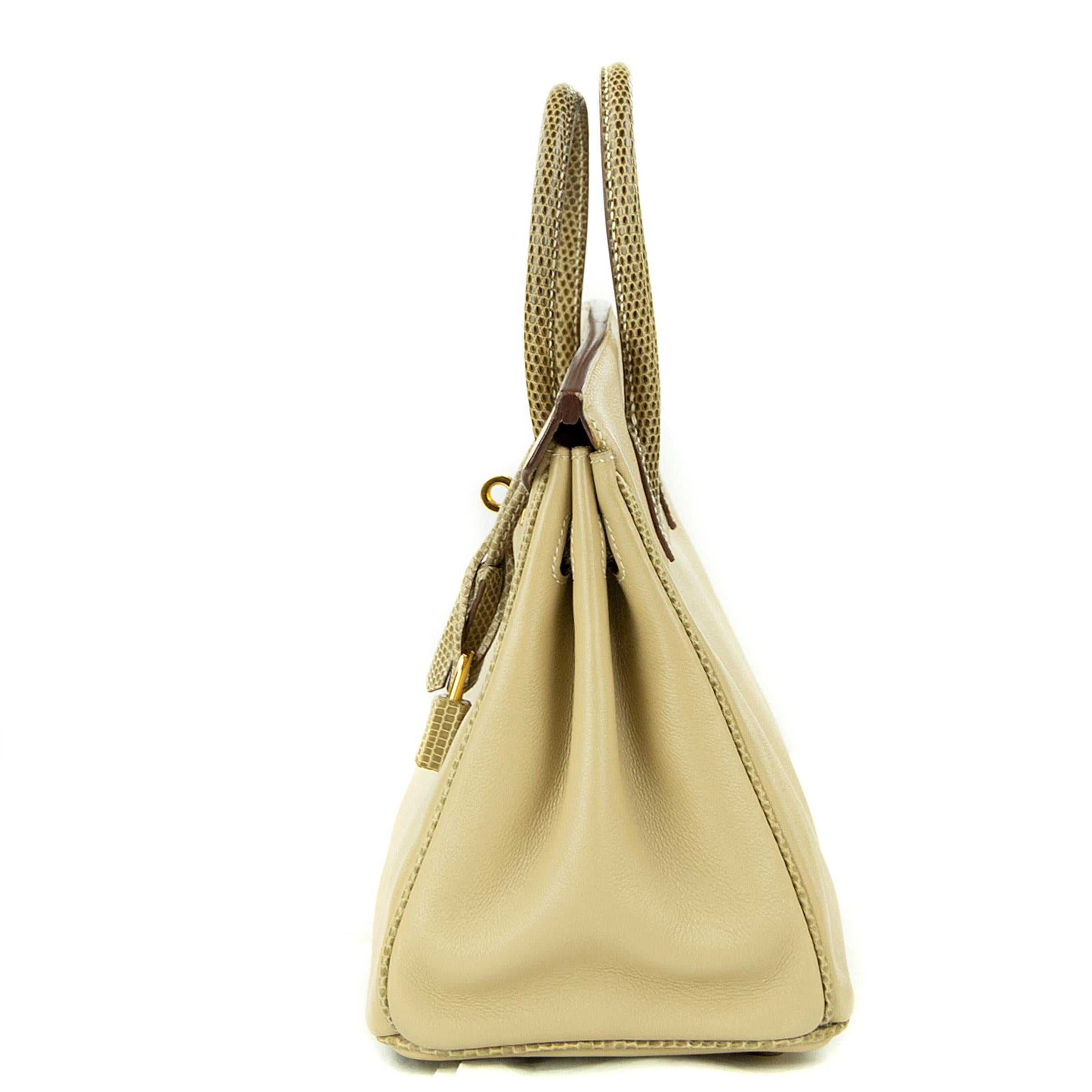 Hermes Birkin Bag 25cm Argile Swift leather and Ficelle Lizard GHW For Sale 2