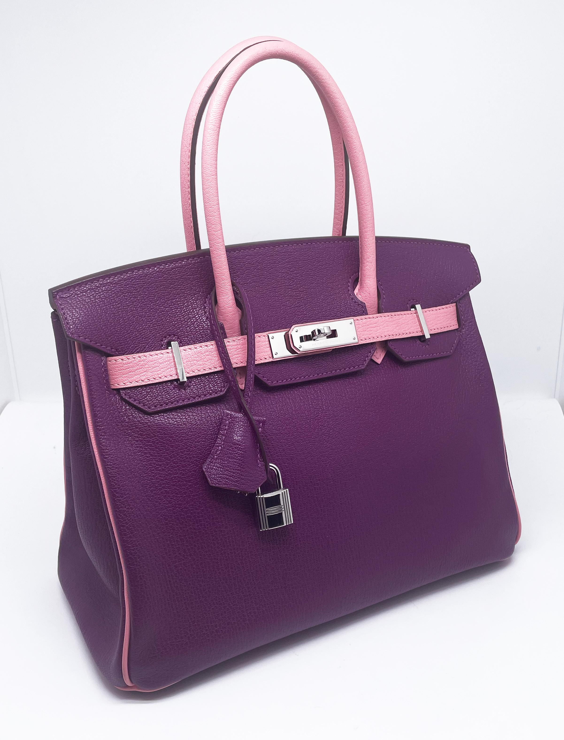 Violet Hermes Birkin Bag 30 HSS Bi Color Special Order Chevre Mysore Leather en vente