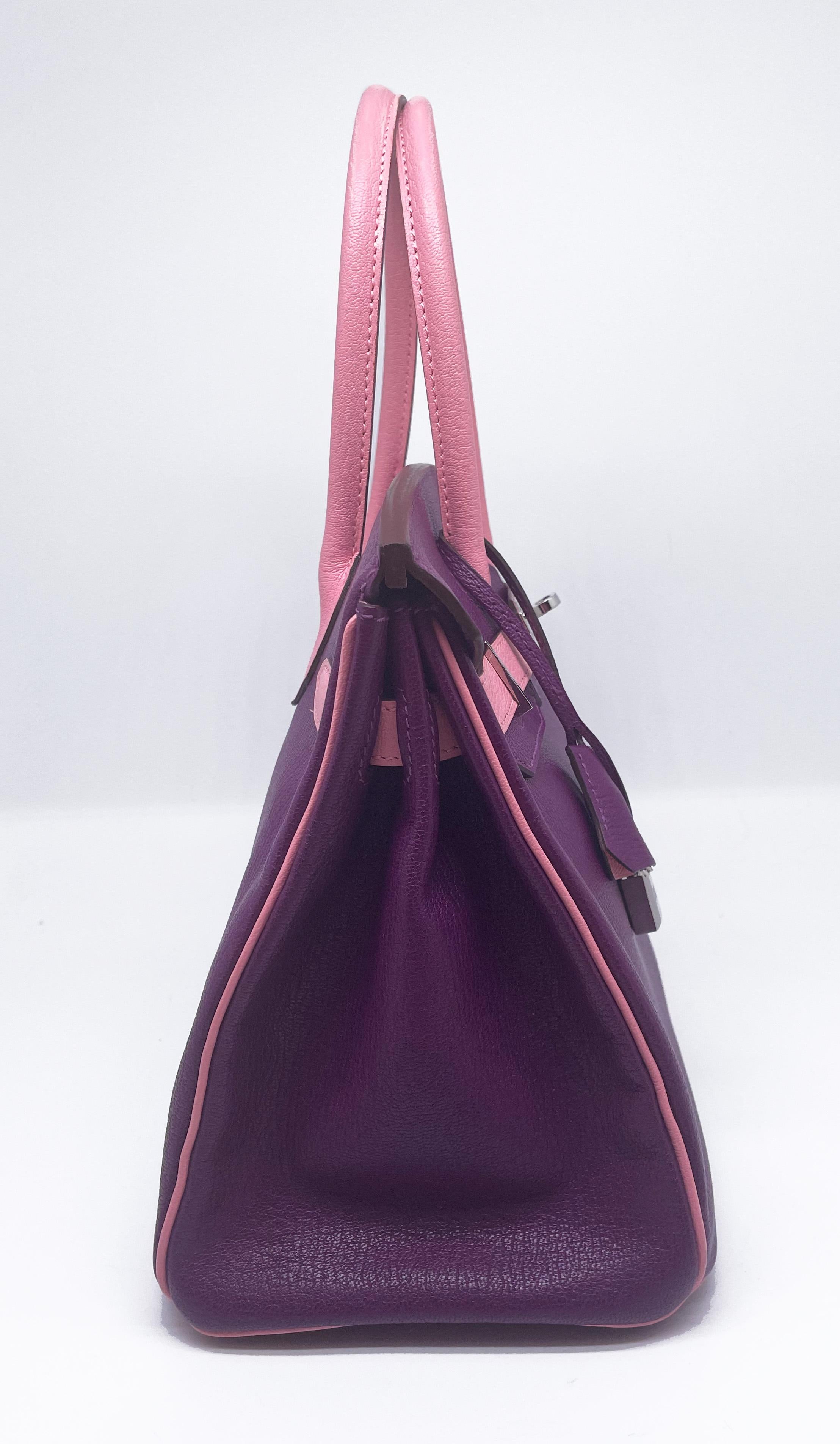 Hermes Birkin Bag 30 HSS Bi Color Special Order Chevre Mysore Leder (Violett) im Angebot