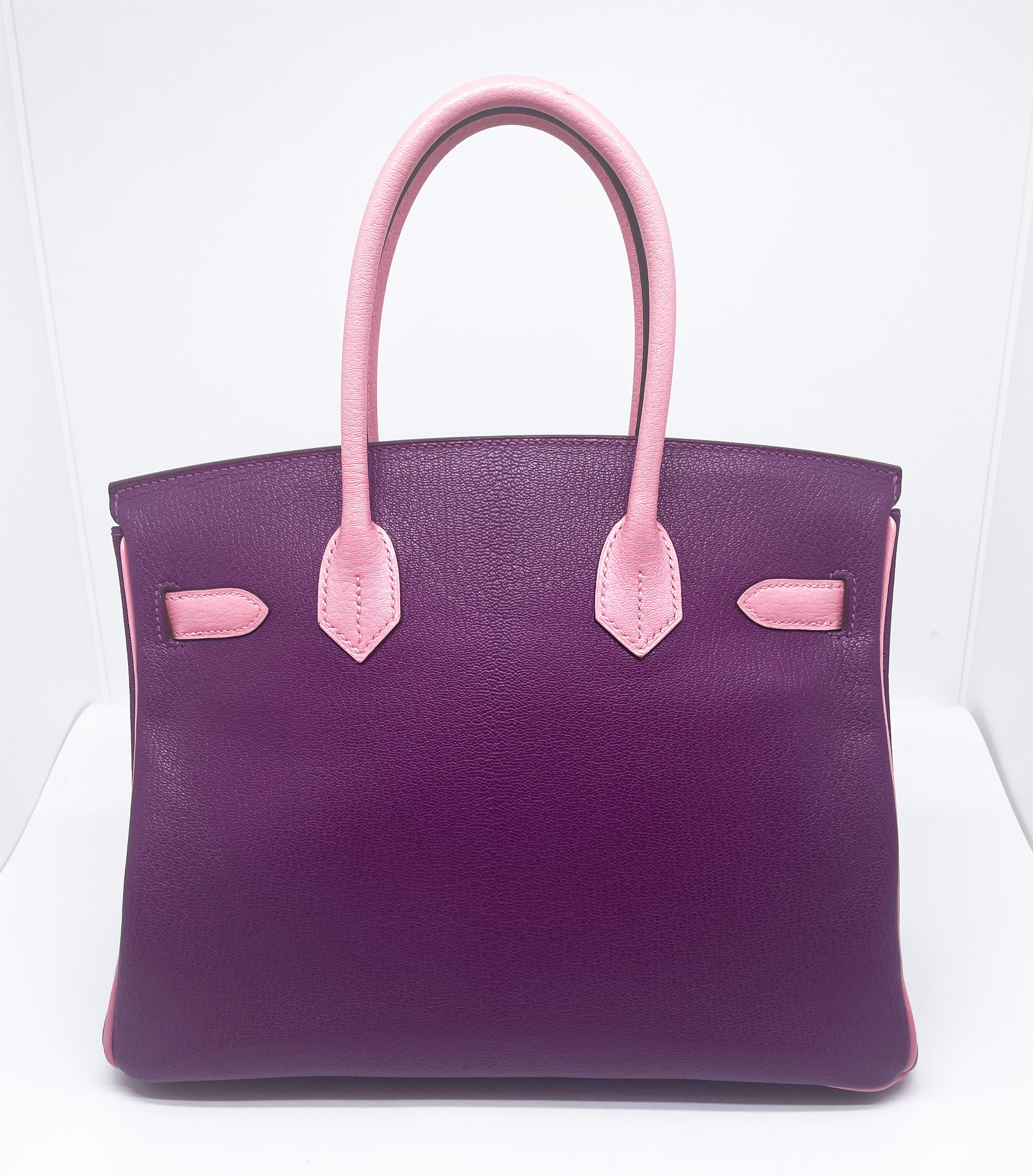 Purple Hermes Birkin Bag 30 HSS Bi Color Special Order Chevre Mysore Leather For Sale