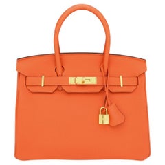Hermès Birkin Bag 30cm Feu Orange Togo Leather with Gold Hardware Stamp A 2017
