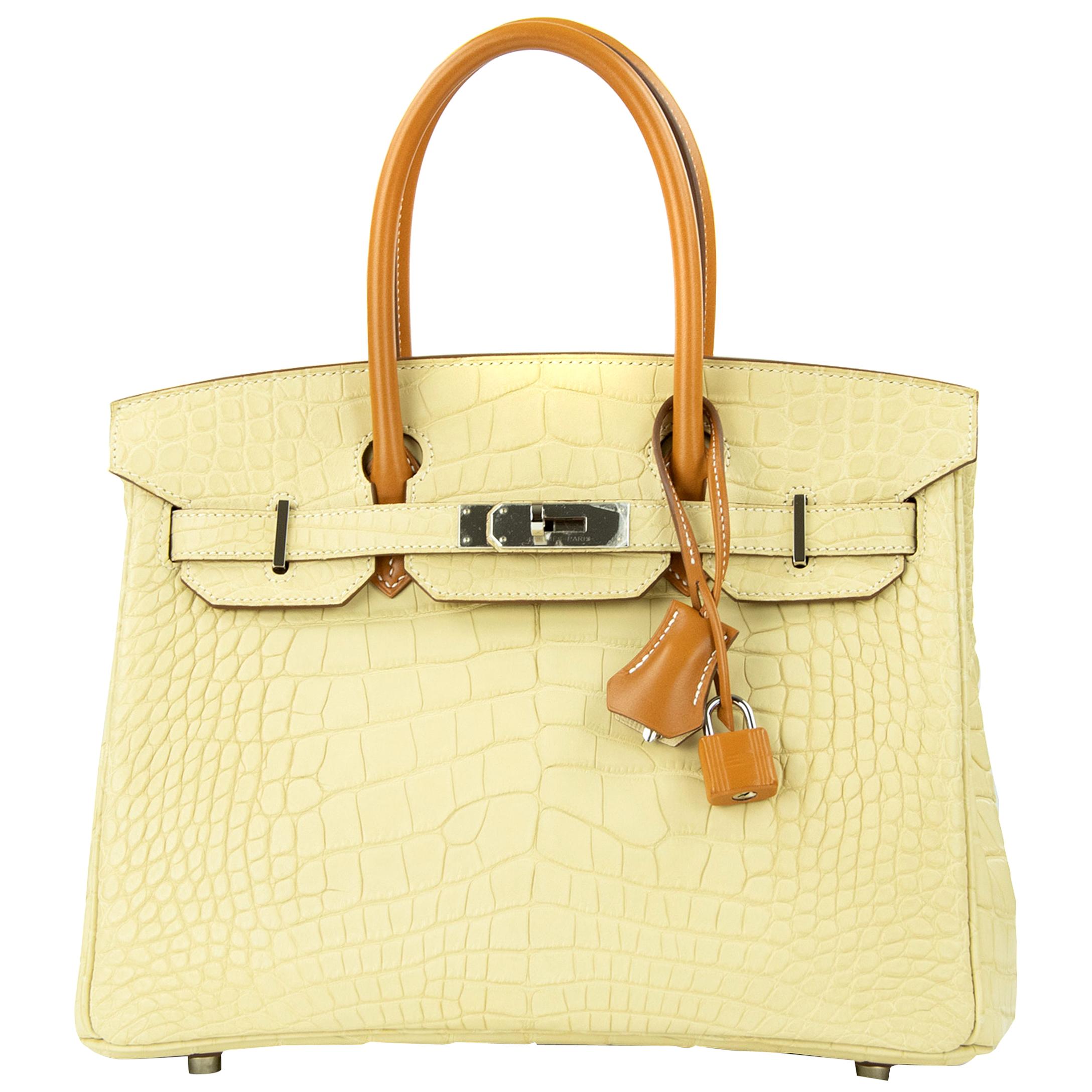 Hermes Birkin Bag 30cm Matte Vanille Alligator Veau Butler PHW For Sale