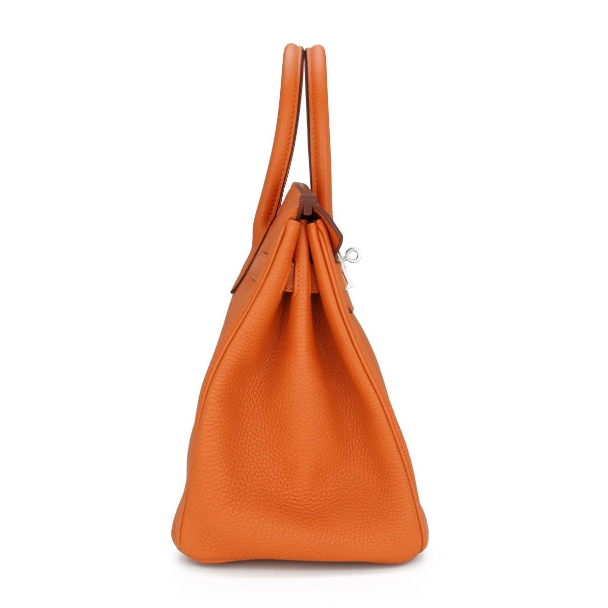 Women's or Men's Hermès Birkin Bag 30cm Orange Togo Leather with Palladium Hardware Stamp M 2009