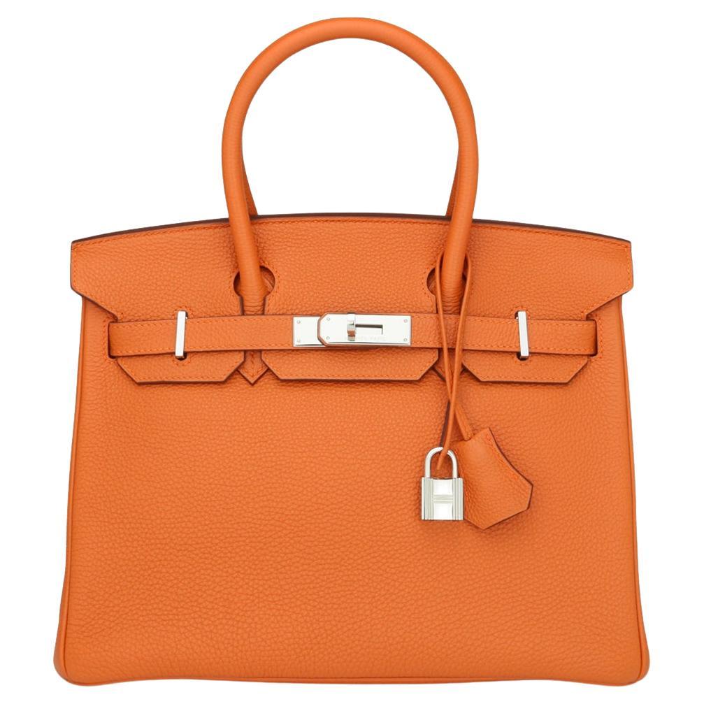 Hermès Birkin Bag 30cm Orange Togo Leder mit Palladium Hardware Stempel M 2009