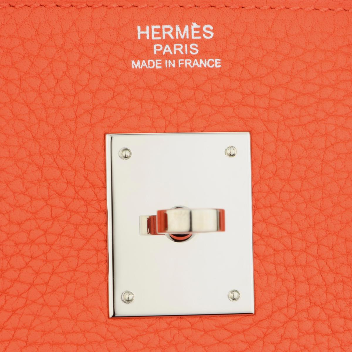 Hermès Birkin Bag 30cm Poppy Orange Togo Leather Palladium Hardware Stamp T 2015 en vente 7