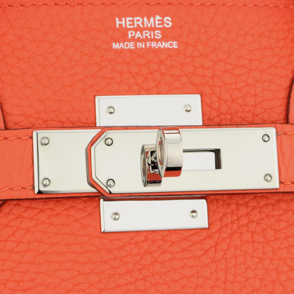 Hermès Birkin Bag 30cm Poppy Orange Togo Leather Palladium Hardware Stamp T 2015 en vente 8