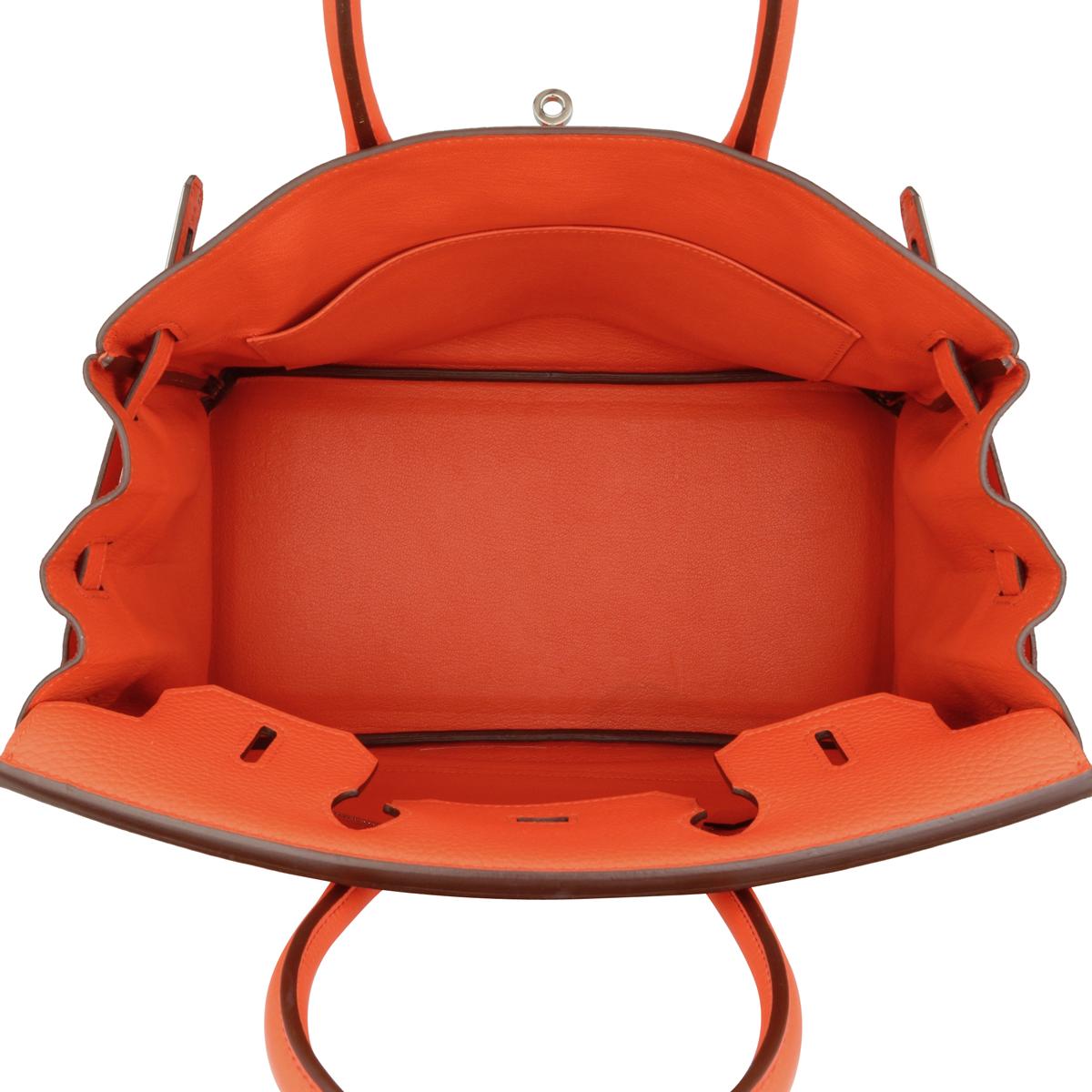 Hermès Birkin Bag 30cm Poppy Orange Togo Leather Palladium Hardware Stamp T 2015 en vente 11