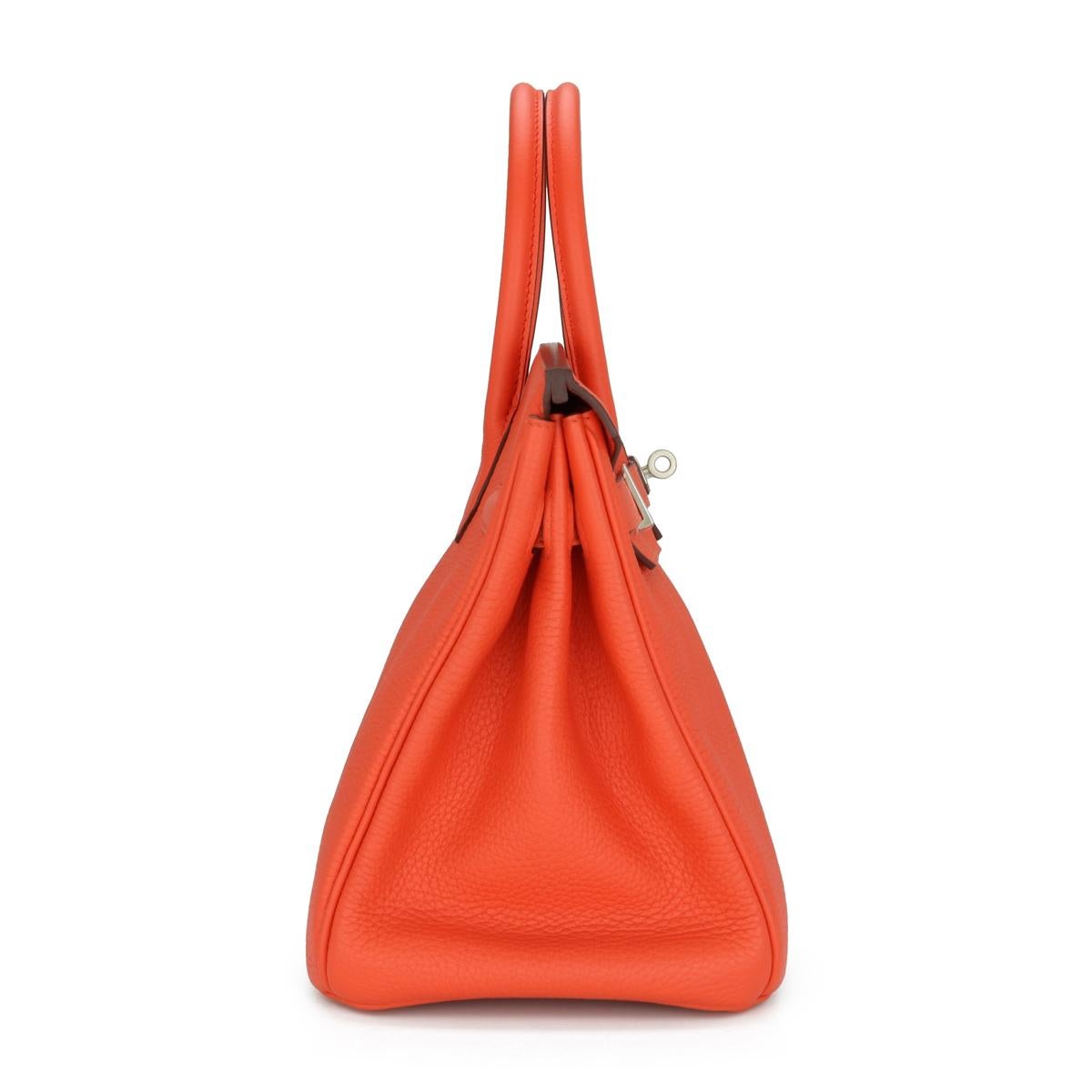 Women's or Men's Hermès Birkin Bag 30cm Poppy Orange Togo Leather Palladium Hardware Stamp T 2015 For Sale