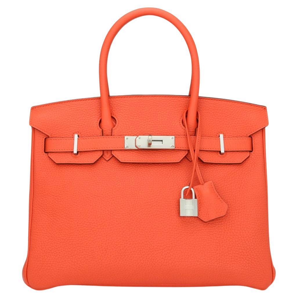 Hermès Birkin Bag 30cm Poppy Orange Togo Leather Palladium Hardware Stamp T 2015 For Sale