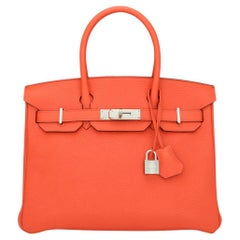 Hermès Birkin Bag 30cm Mohn Orange Togo Leder Palladium Hardware Stempel T 2015