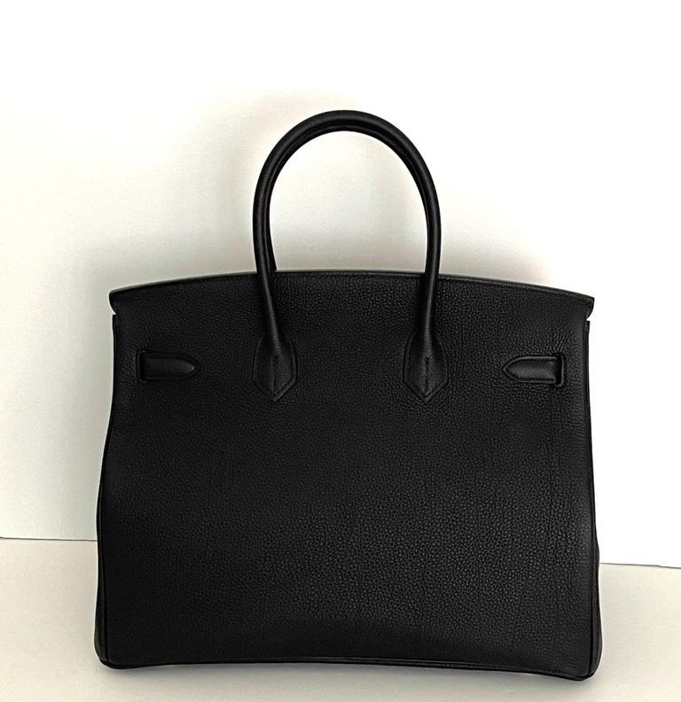 Hermes Birkin Bag 35 Black w Orange Poppy Togo Gold Hardware - In New Condition For Sale In Delray Beach, FL