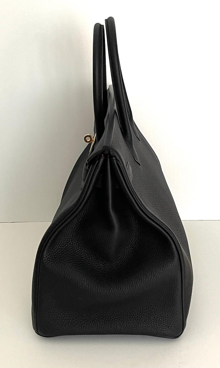Women's or Men's Hermes Birkin Bag 35 Black w Orange Poppy Togo Gold Hardware - For Sale
