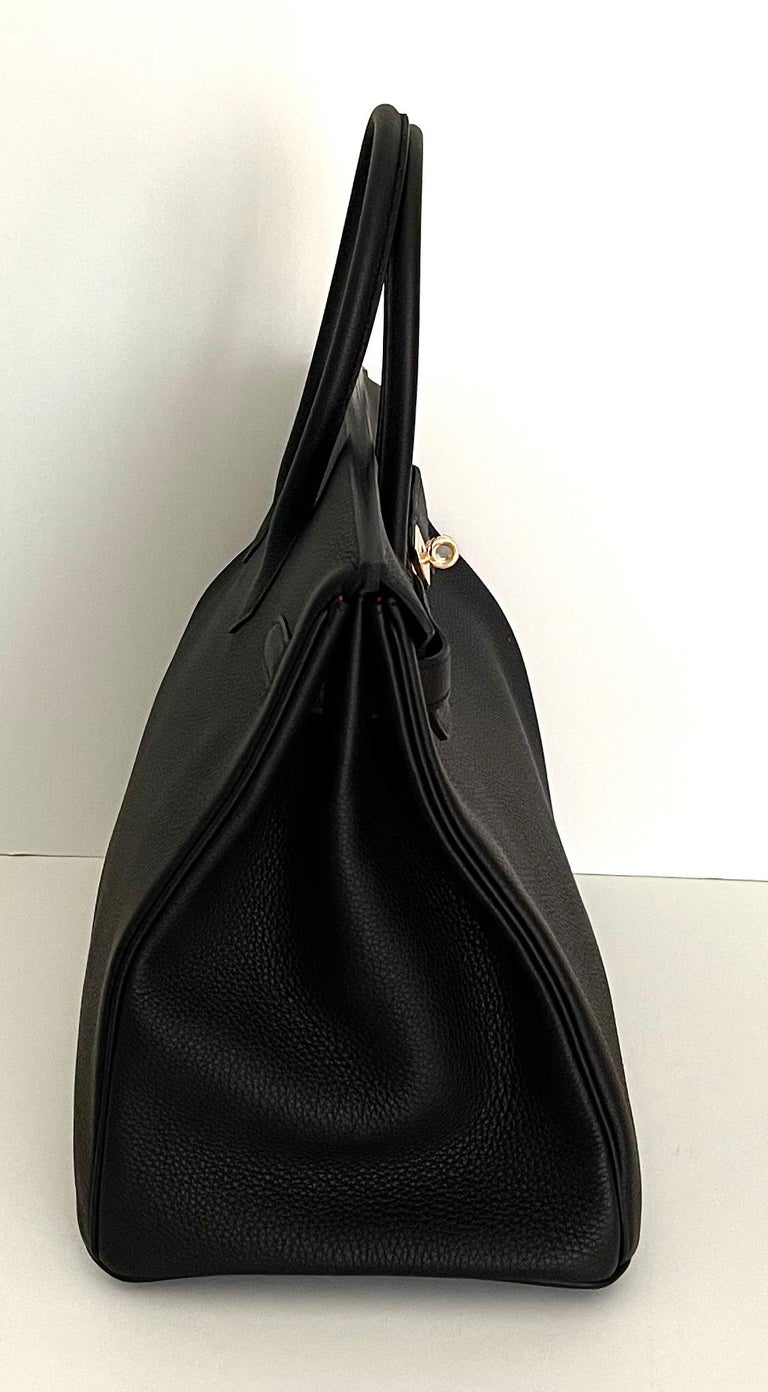 Hermes Birkin Bag 35 Black w Orange Poppy Togo Gold Hardware - For Sale 1