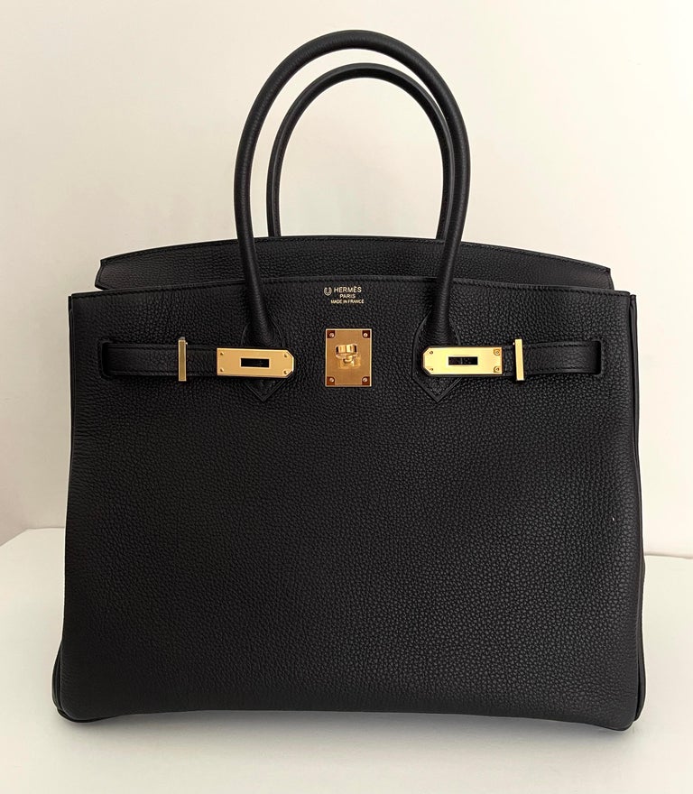Hermes Birkin Bag 35 Black w Orange Poppy Togo Gold Hardware - For Sale 3