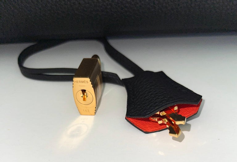 Hermes Birkin Bag 35 Black w Orange Poppy Togo Gold Hardware - For Sale 5