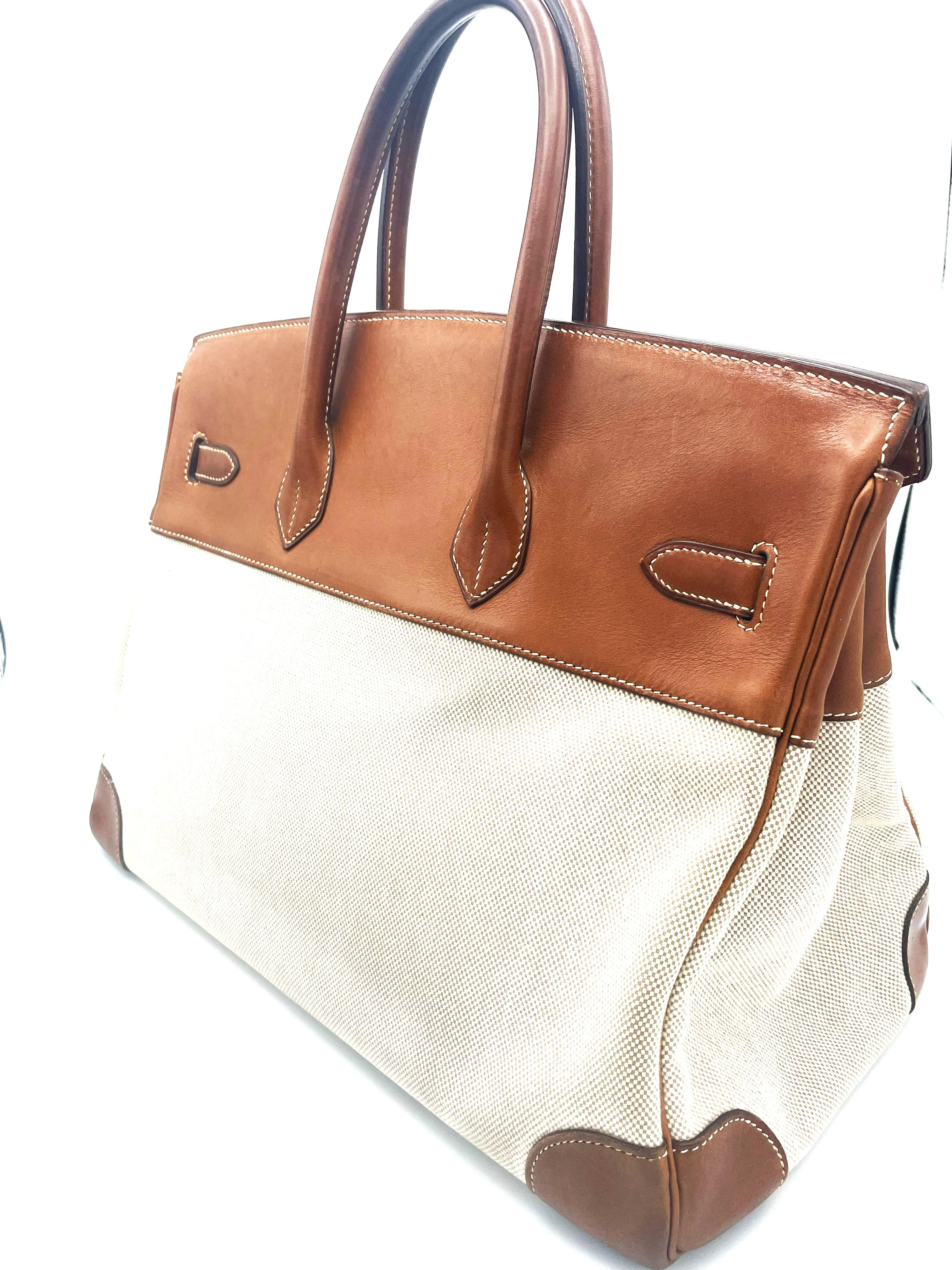 HERMÉS BIRKIN BAG 35 cm, BARENIA LEATHER and CANVAS , Z in Circel - 1996 For Sale 9