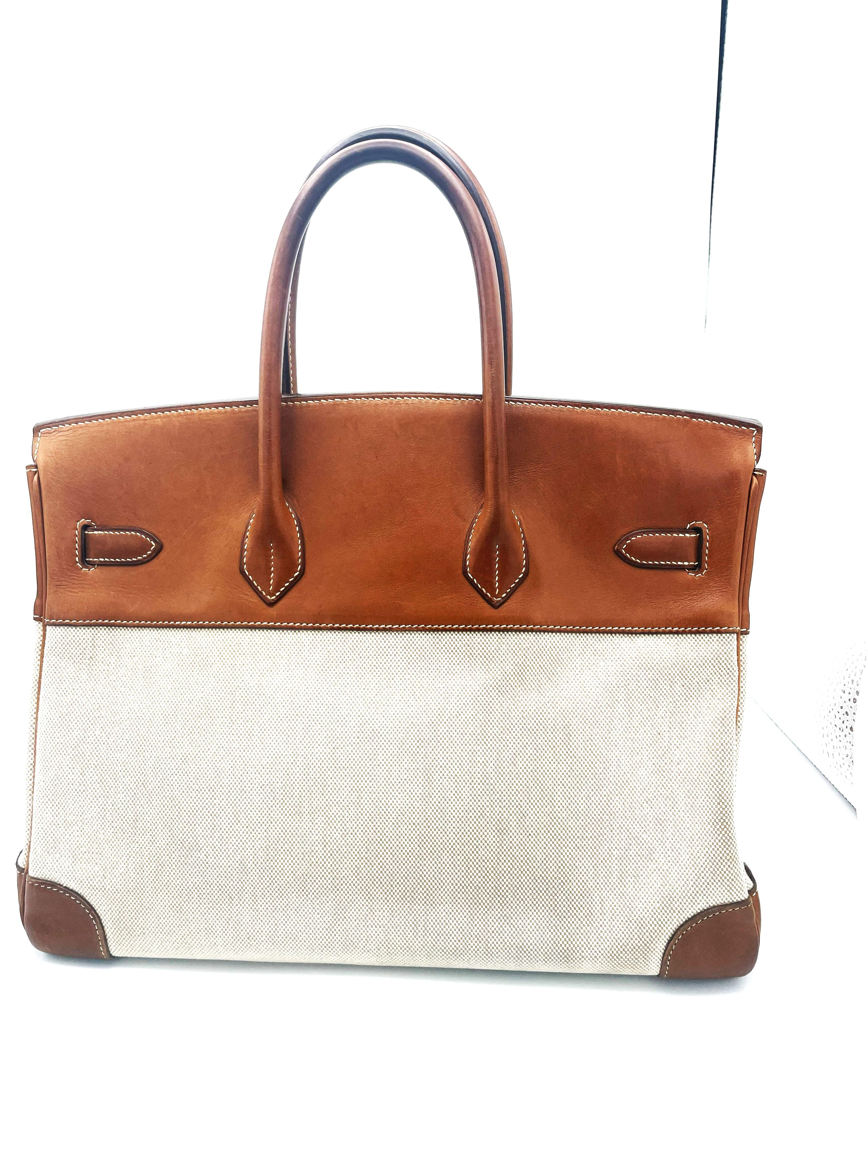 HERMÉS BIRKIN BAG 35 cm, BARENIA LEATHER and CANVAS , Z in Circel - 1996 For Sale 10