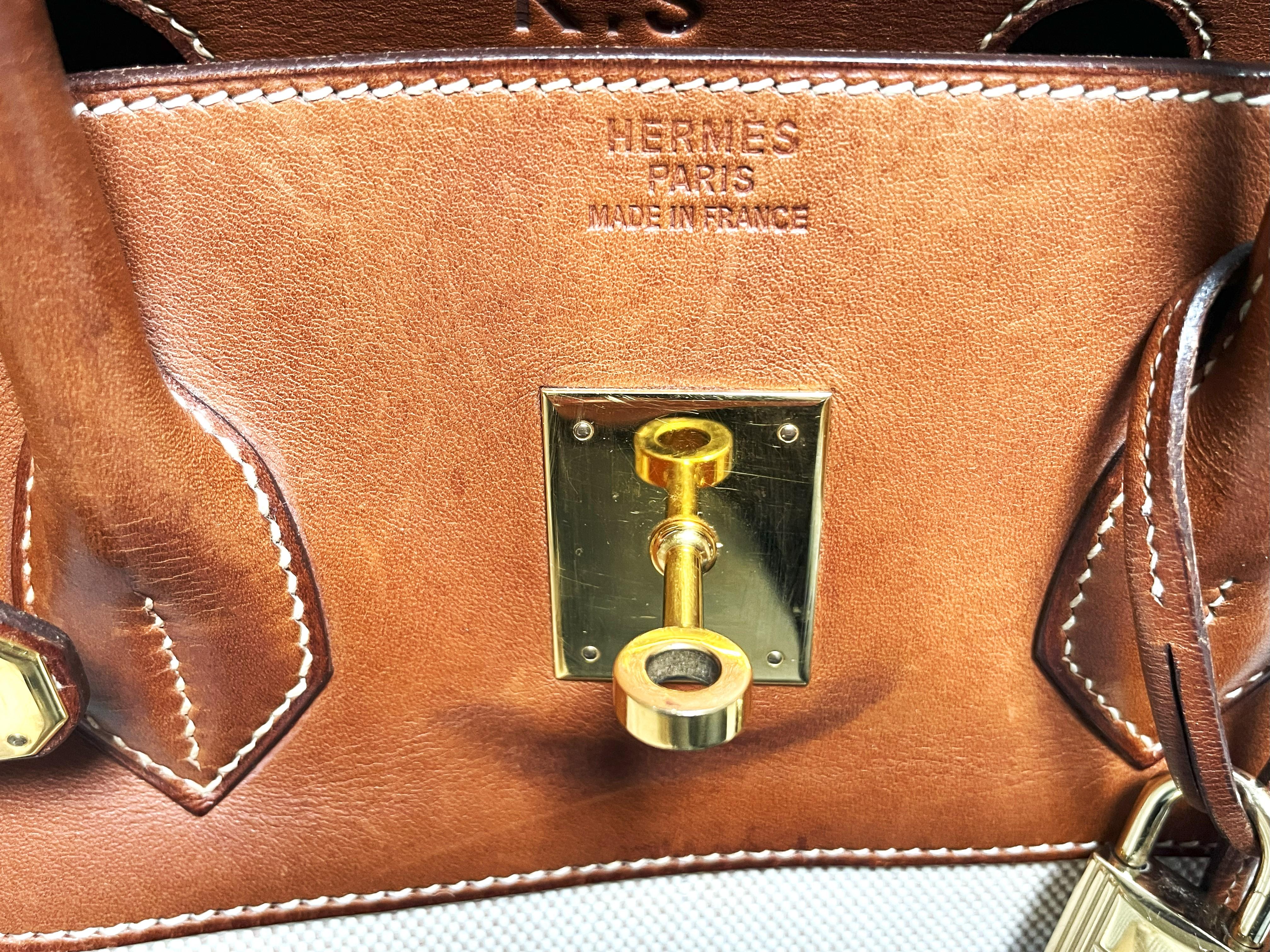 Women's or Men's HERMÉS BIRKIN BAG 35 cm, BARENIA LEATHER and CANVAS , Z in Circel - 1996 For Sale