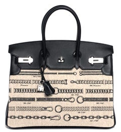 Hermes Birkin Bag 35 De Camp Dechainee Toile Schwarz Veau Swift Palladium Hardware
