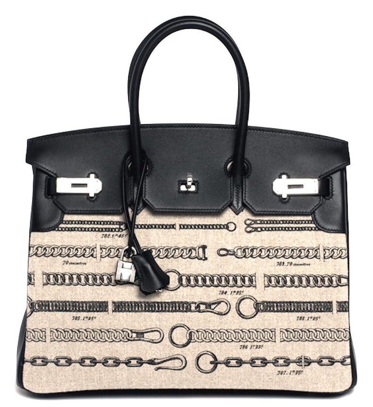 Hermes Birkin Bag 35 De Camp Dechainee Toile Black Veau Swift Palladium