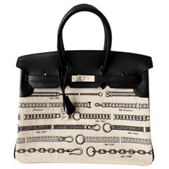 Hermes Birkin Bag 35 De Camp Dechainee Toile Schwarz Veau Swift Palladium Hardware