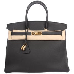 Hermes Birkin Bag 35 Togo Noir - goldtone hardware