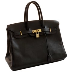Hermes Birkin Bag 35cm Vintage Schwarz Ardennen Leder 90er Jahre