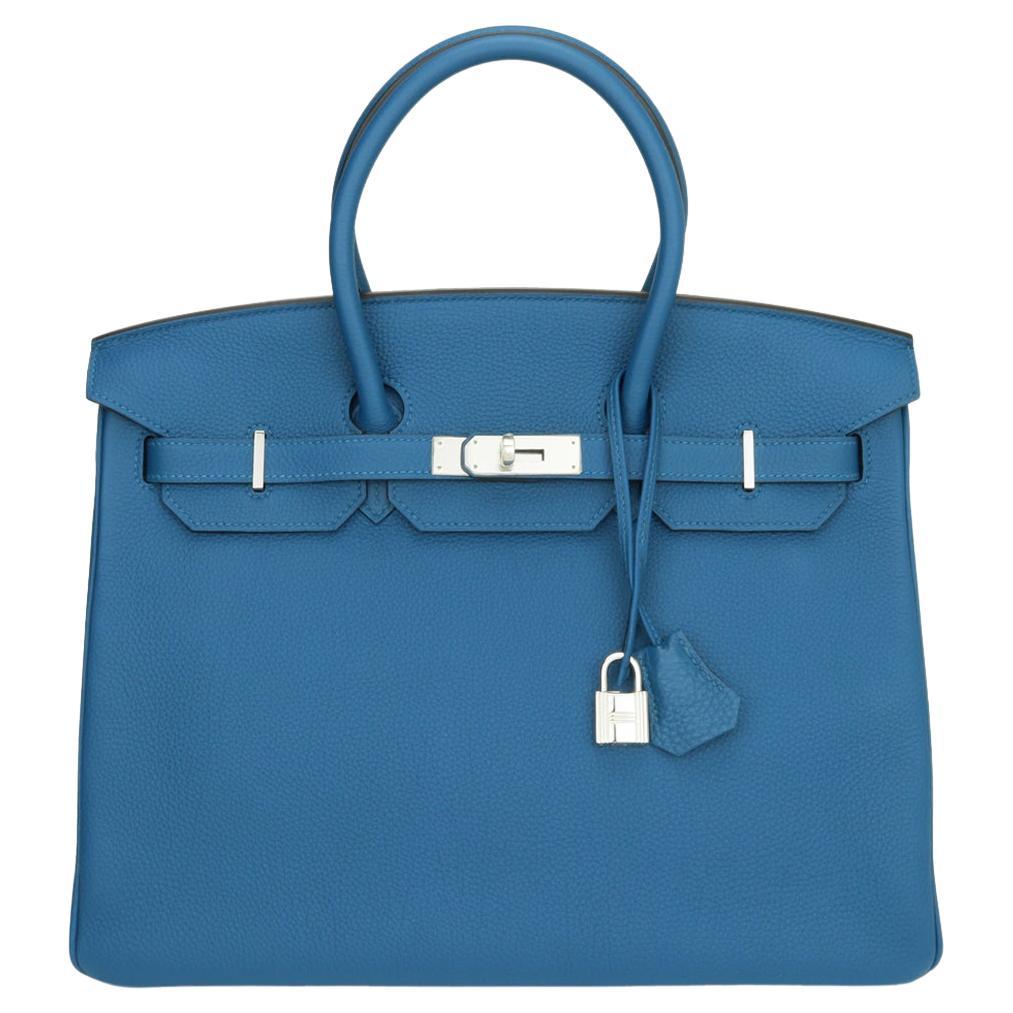 HERMES Birkin 35 Handbag Bleu De Galice Togo Leather Palladium Plated  Hardware