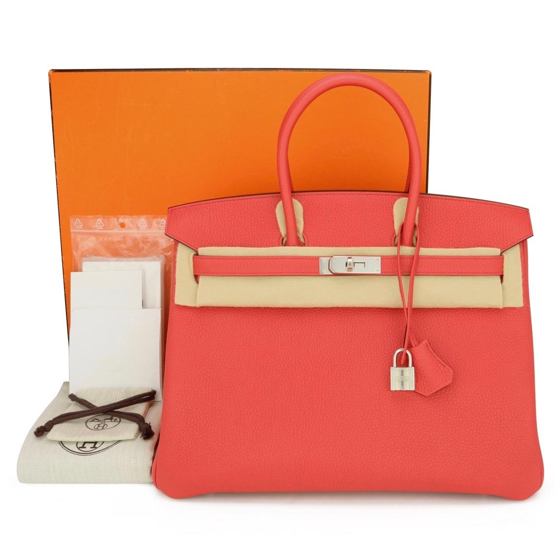 Hermès Birkin Bag 35cm Bougainvillier (A5) Taurillon Clemence Leather with Palladium Hardware Stamp A_Year 2017.

This bag is still in never worn condition. The leather still smells fresh as when new and still holds to its original shape. The