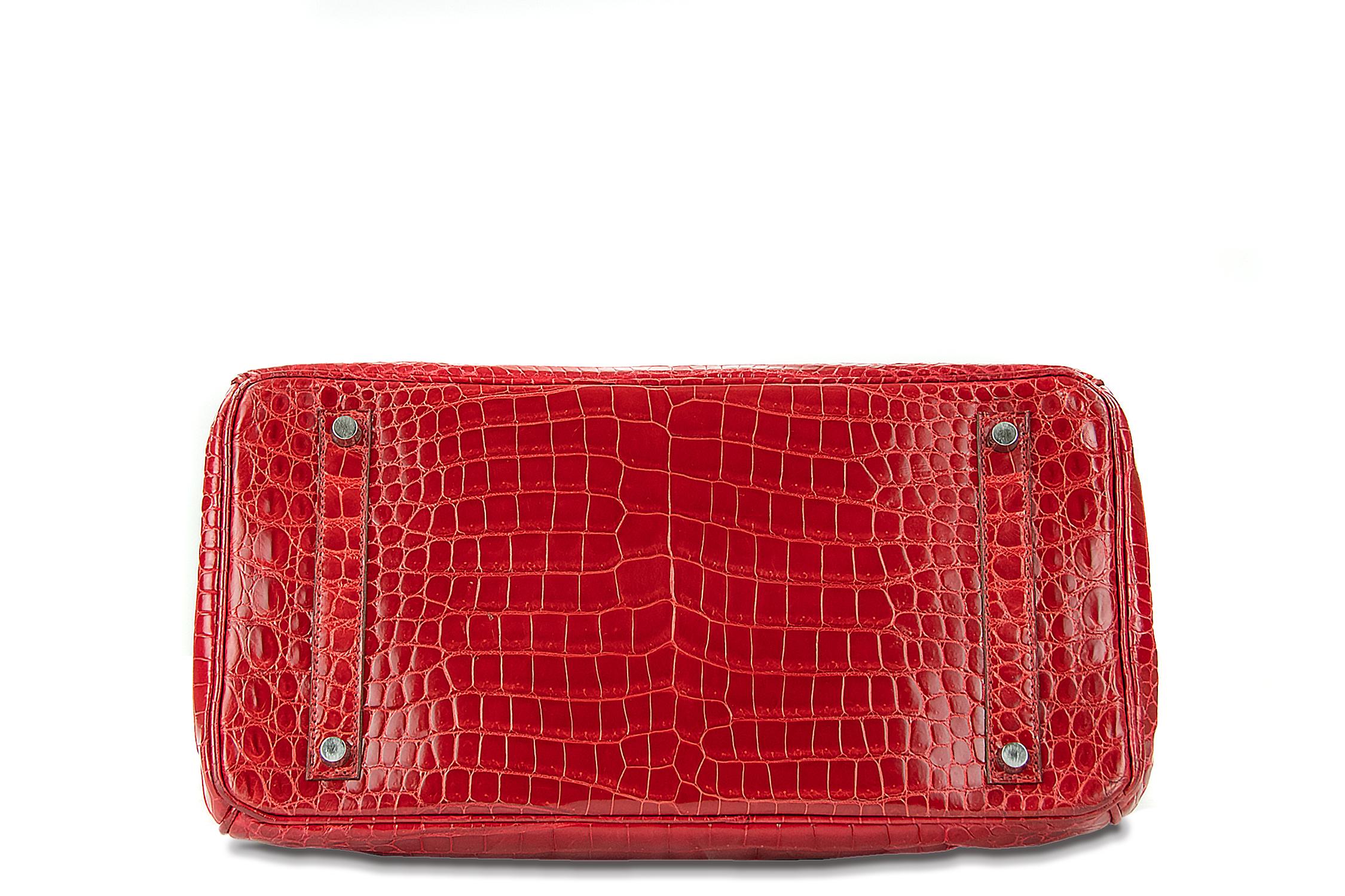 Red  Hermes Birkin Bag 35cm Braise Porosus Crocodile PHW For Sale