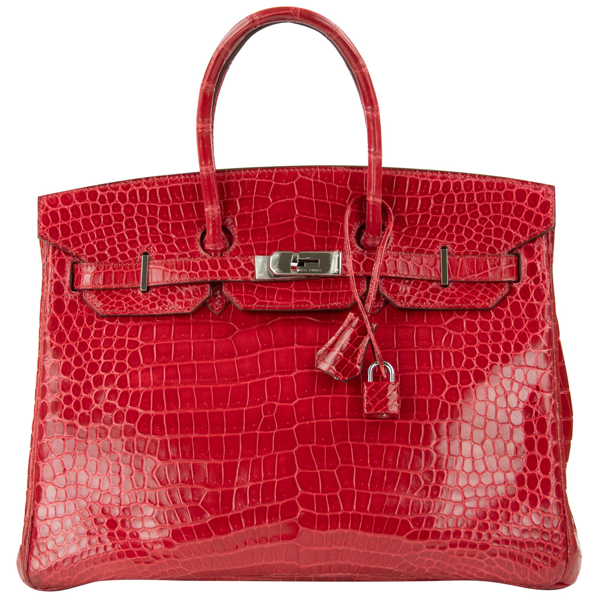  Hermes Birkin Bag 35cm Braise Porosus Crocodile PHW For Sale