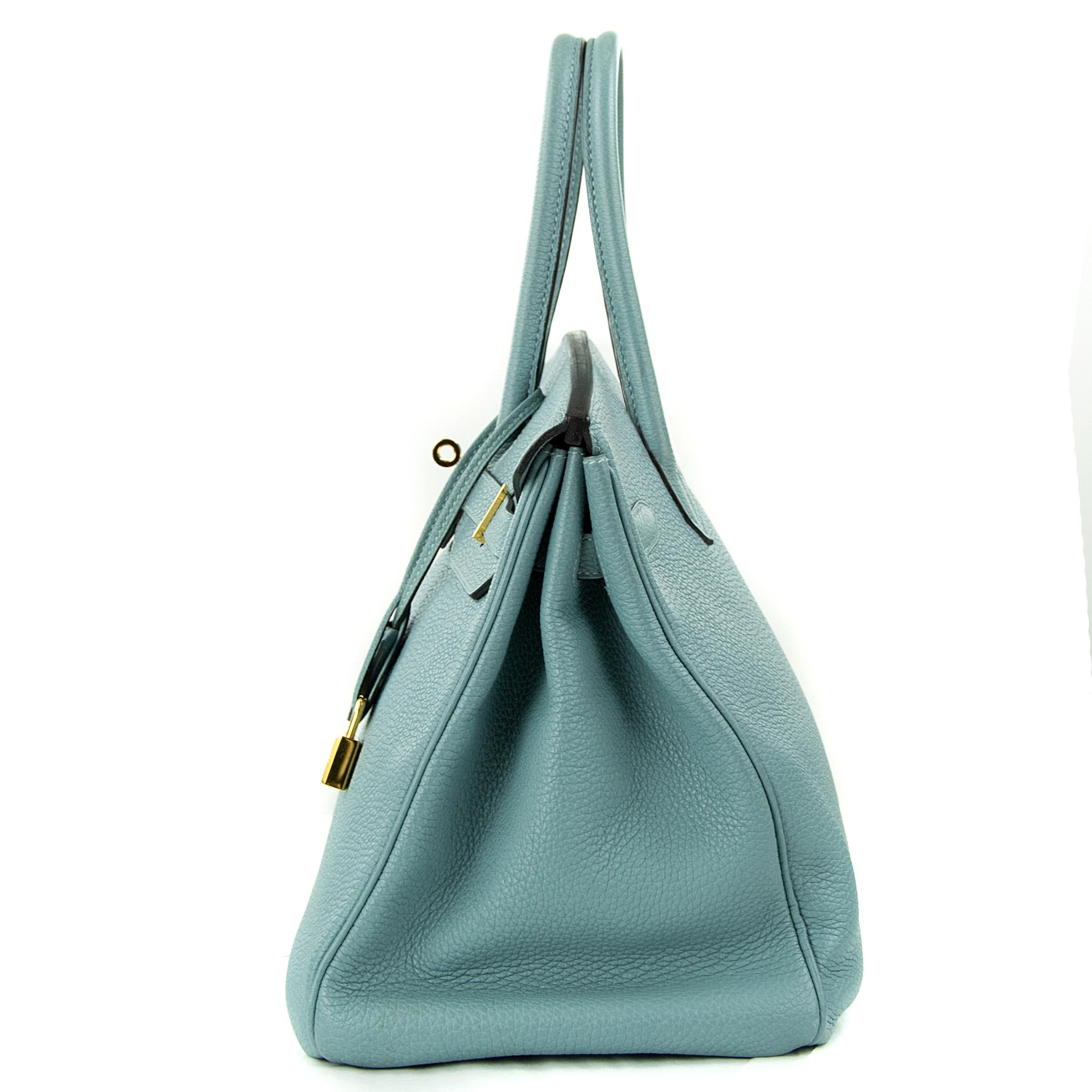 Women's or Men's Hermes Birkin Bag 35cm Ciel Clemence GHW (Pre Owned) For Sale