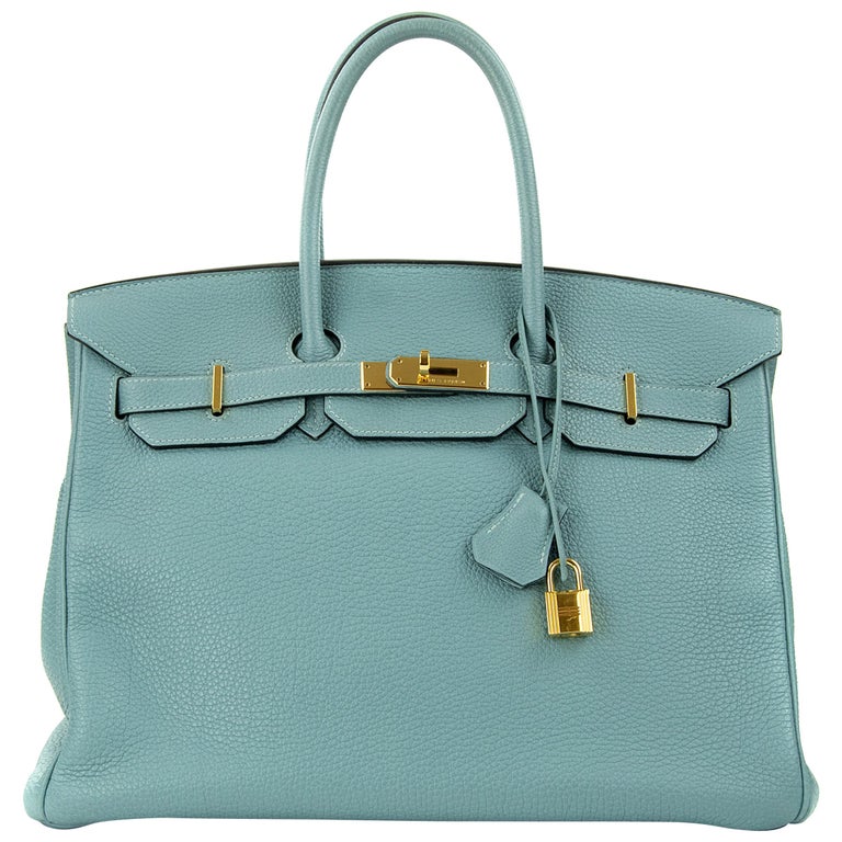 Hermes Birkin Bag 35cm Ciel Clemence GHW (Pre Owned) For Sale at 1stdibs