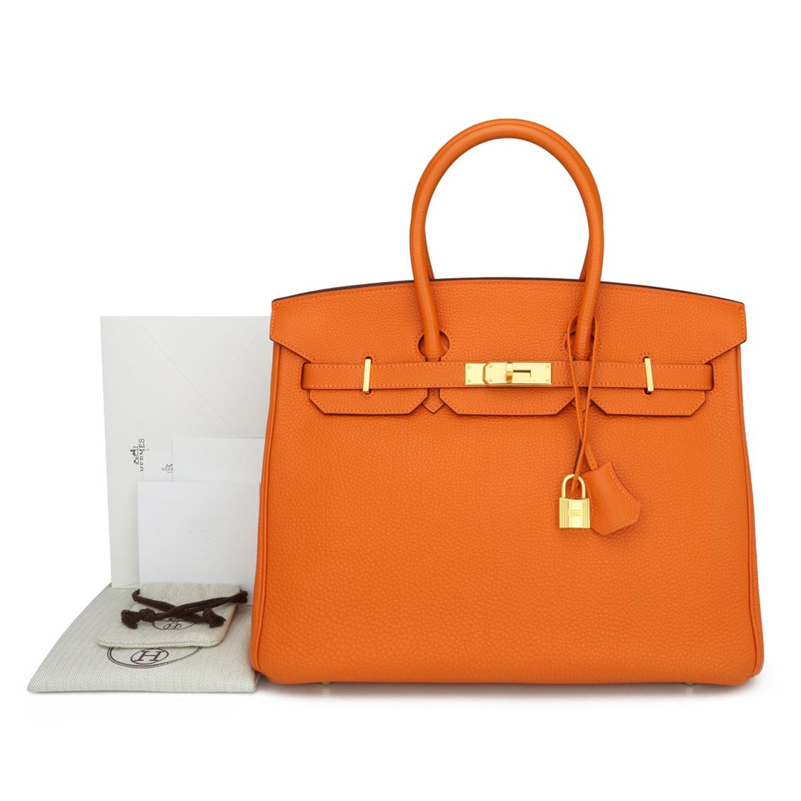Hermes Birkin Bag 35cm Classic Orange Togo Leather Gold Hardware Stamp M 2009 bei 1stDibs