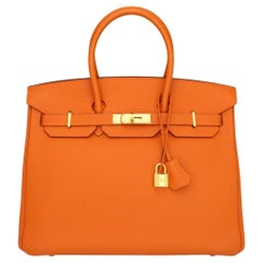 Hermès Birkin Bag 35cm Classic Orange Togo Leather Gold Hardware Stamp M 2009