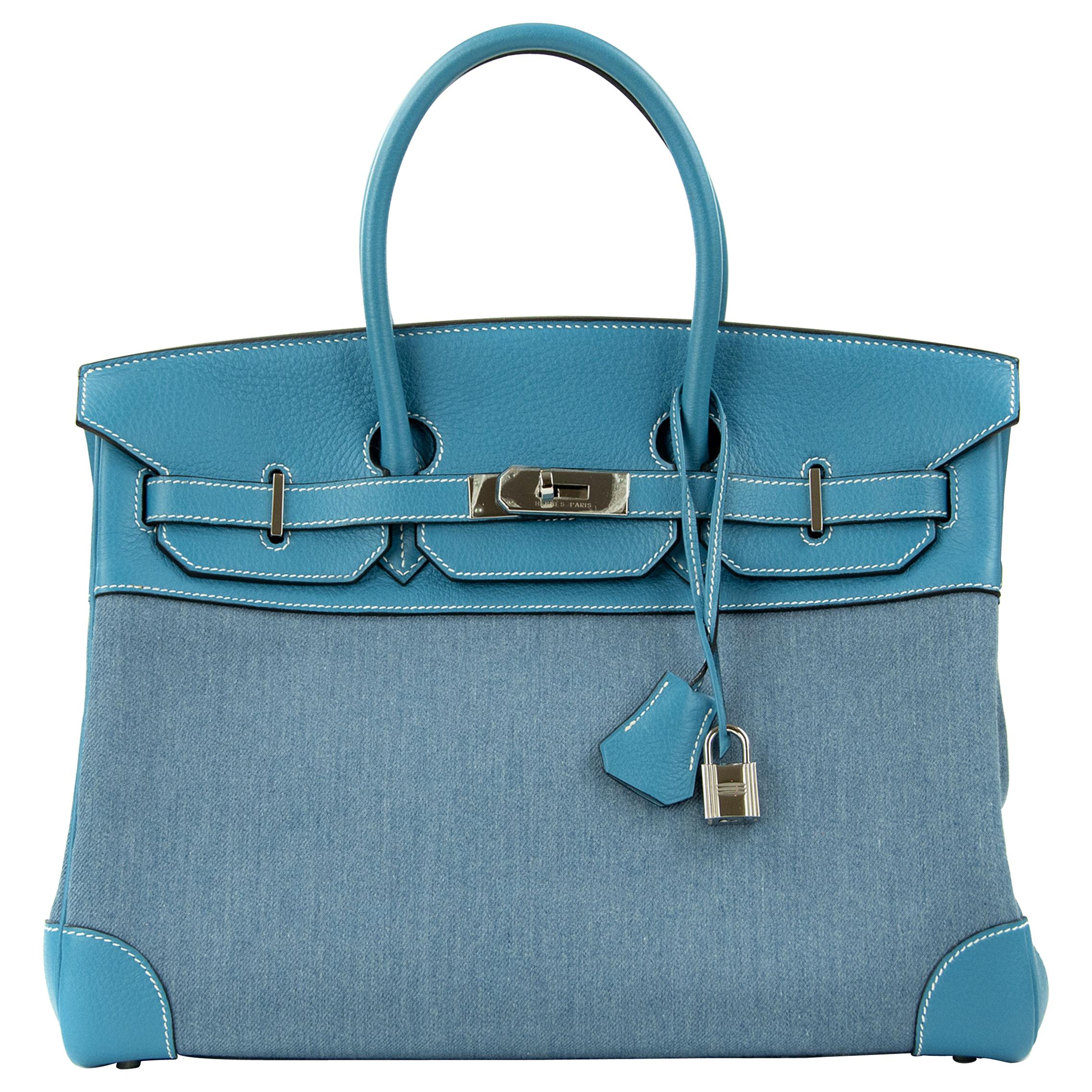 Hermes Birkin Bag 35cm Denim Blue Jean Togo PHW For Sale