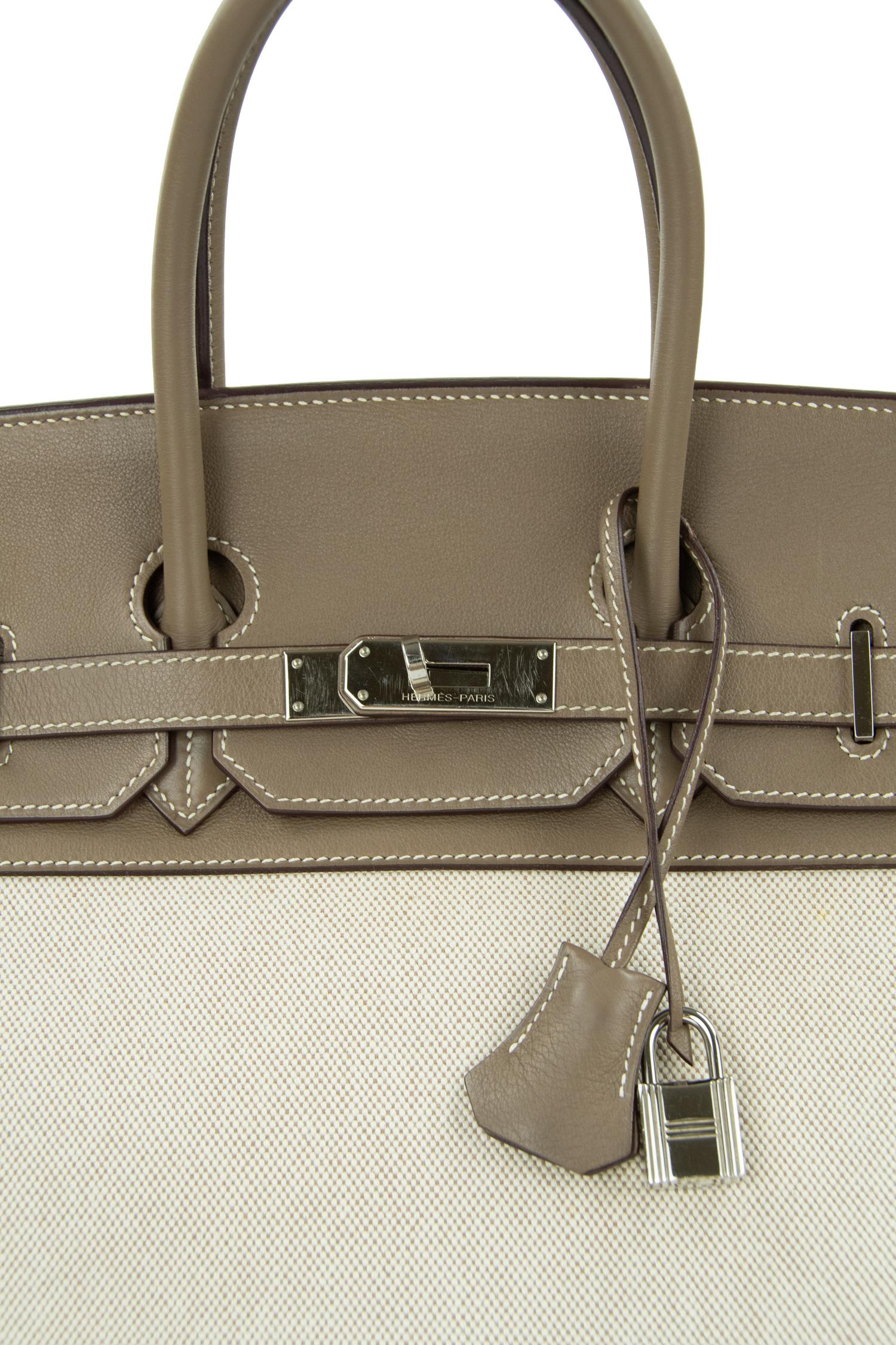 Hermes Birkin Bag 35cm Etoupe Toile Swift PHW (Pre Owned) für Damen oder Herren im Angebot
