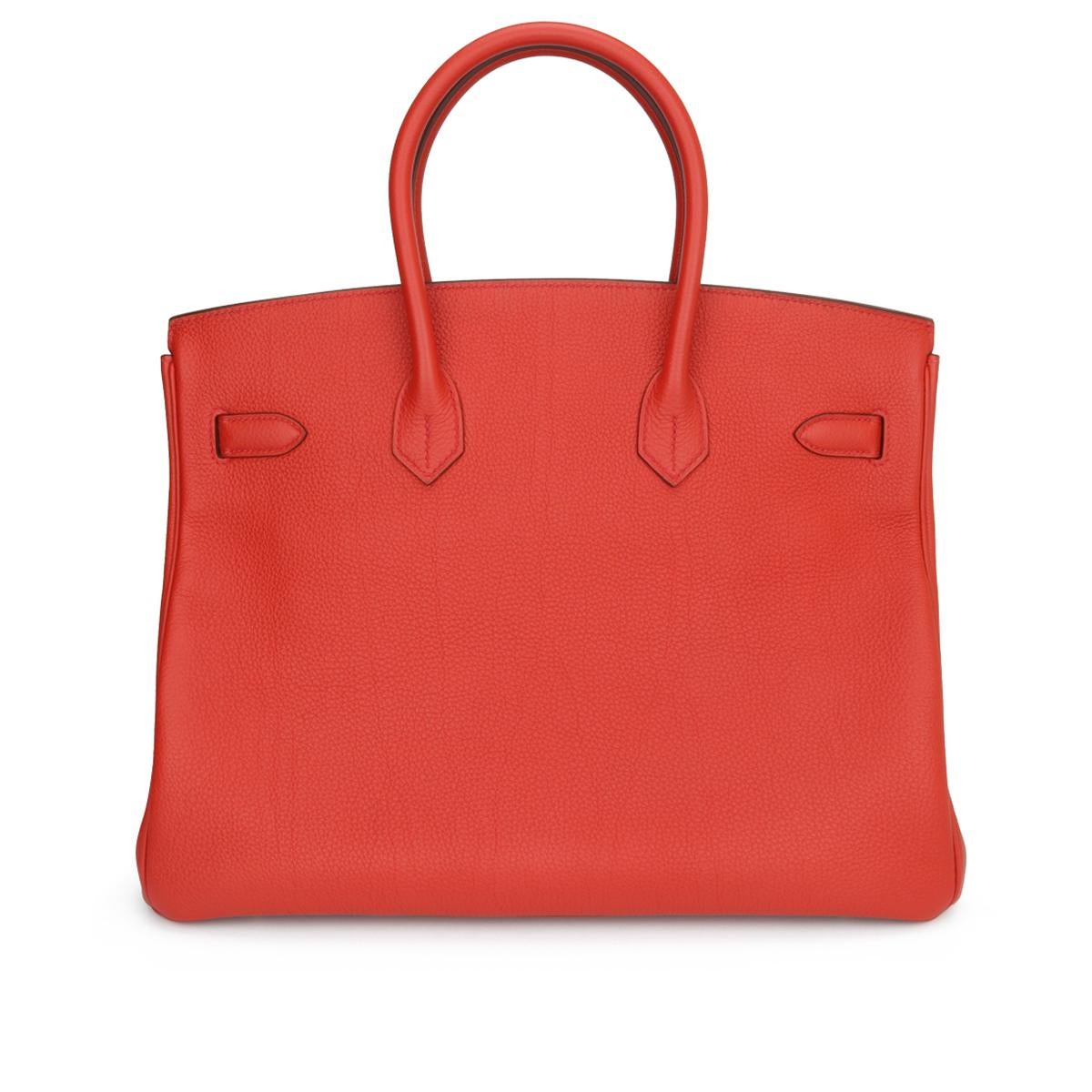 Red Hermès Birkin Bag 35cm Geranium Togo Leather with Gold Hardware Stamp A 2017