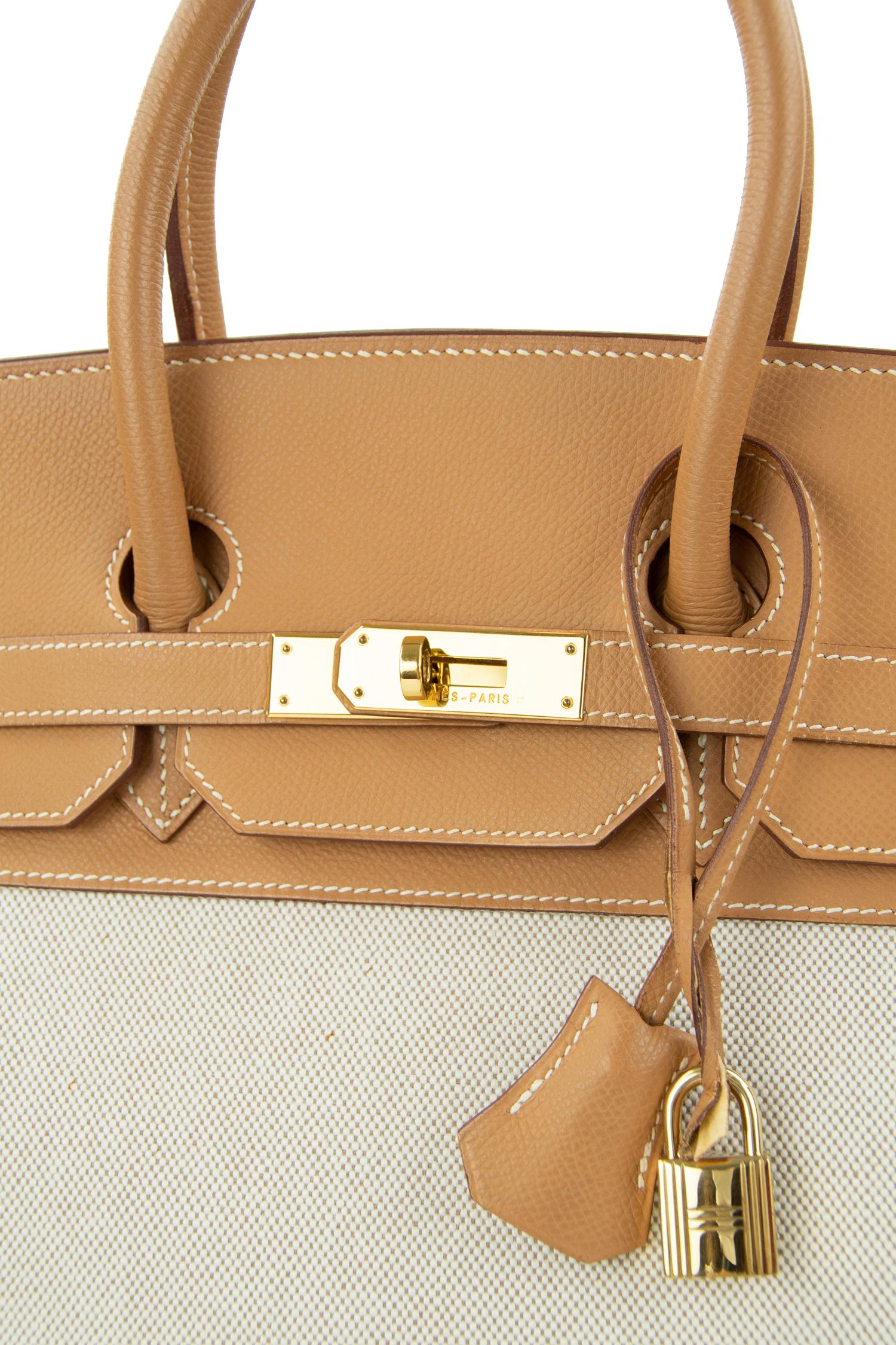 Hermes Birkin Bag 35cm Gold Toile Epsom GHW (Pre Owned) In Excellent Condition In Newport, RI