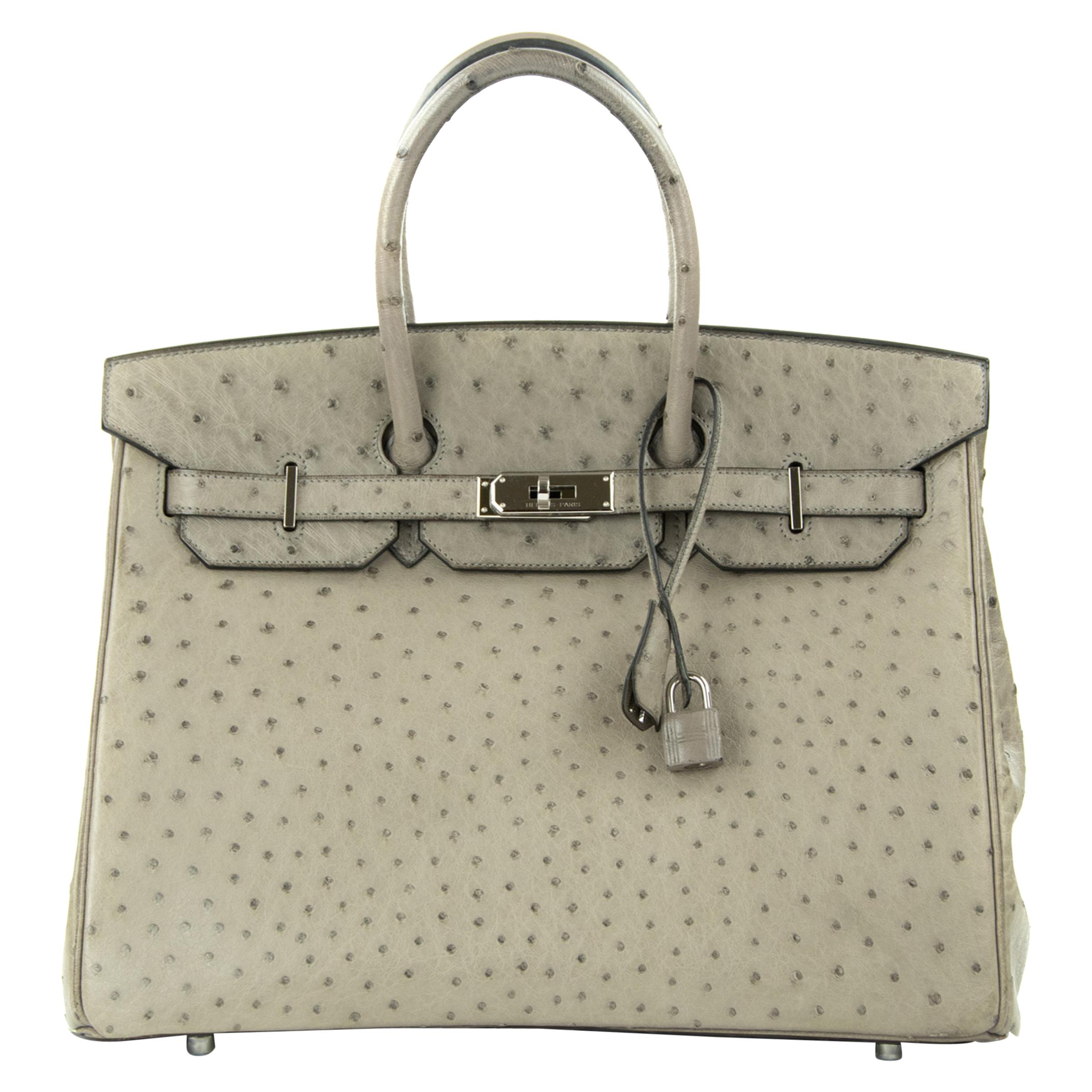 Hermes Birkin Bag 35cm Mousse Ostrich PHW (Pre Owned) im Angebot