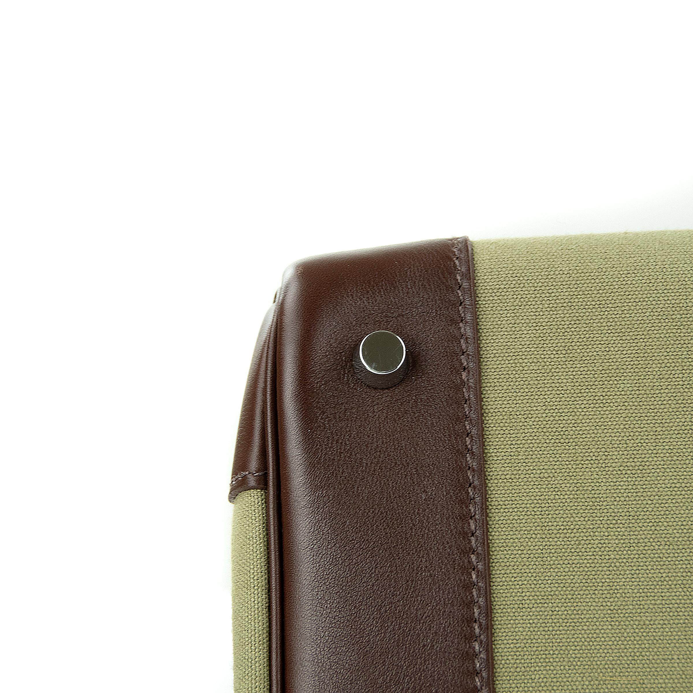 Brown Hermes Birkin Bag 35cm Olive Toile Officier Canvas Chocolate PHW For Sale