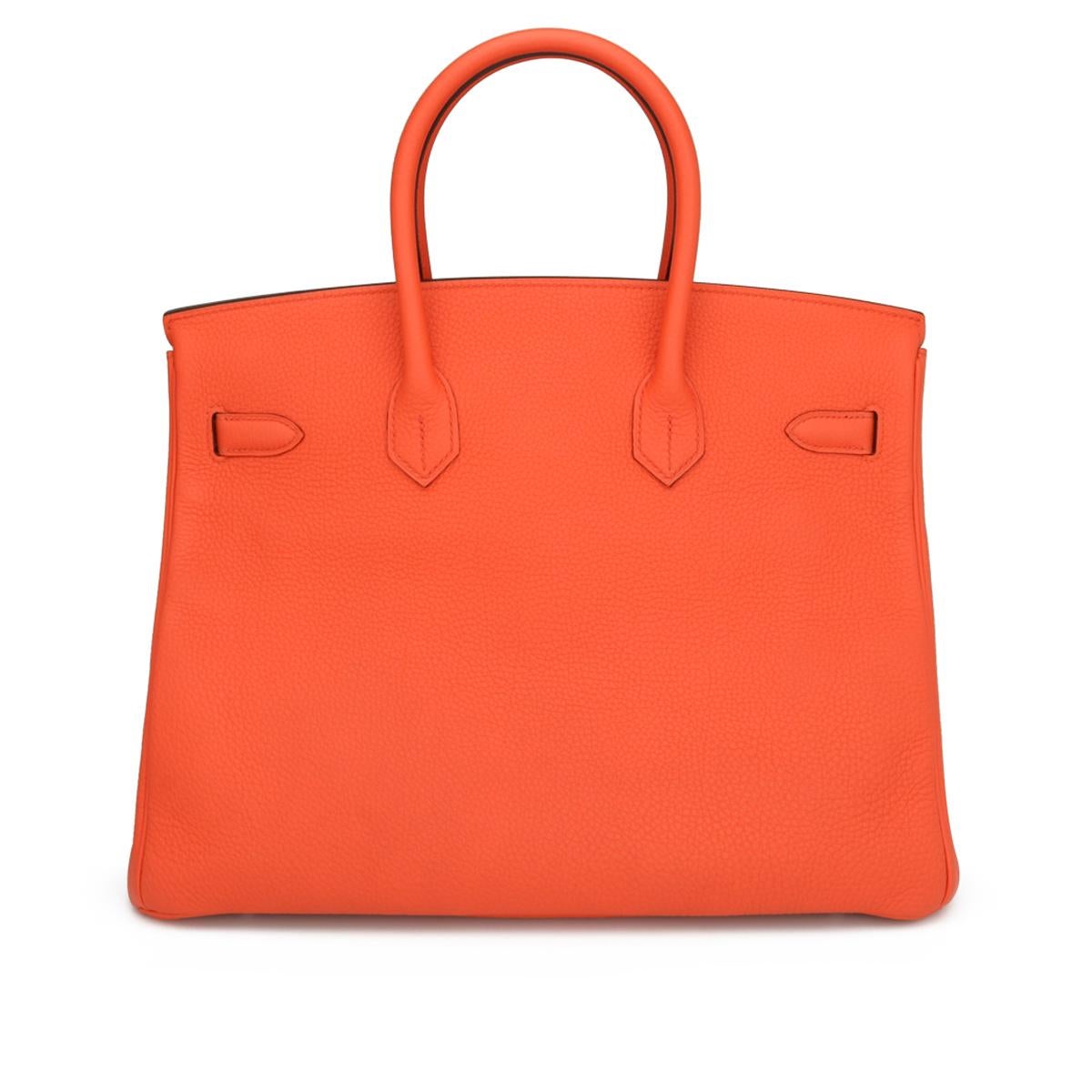 Red Hermès Birkin Bag 35cm Orange Poppy Togo Leather Palladium Hardware Stamp A 2017