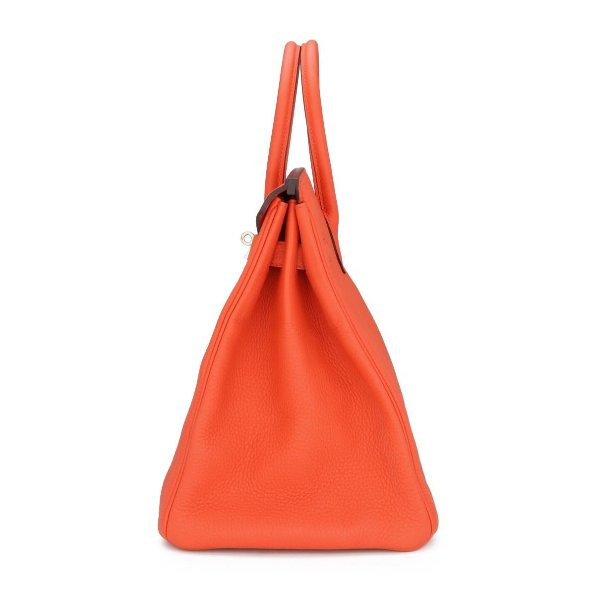 Women's or Men's Hermès Birkin Bag 35cm Orange Poppy Togo Leather Palladium Hardware Stamp A 2017