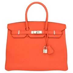 Hermès Birkin Bag 35cm Orange Poppy Togo Leather Palladium Hardware Stamp A 2017